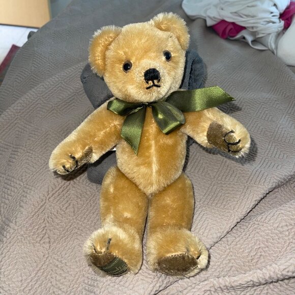 Harrods Vintage Teddy Bear Merrythought  Jointed Green Neck Tie Bow - Picture 1 of 11